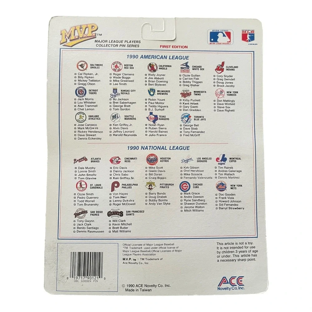 1990 MVP Doc Gooden New York Mets Collector Pin Series Card & Pin Blister Pack